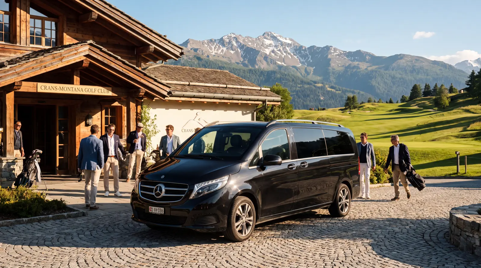 فان Mercedes أمام نادي الغولف في كرانس-مونتانا صيفًا